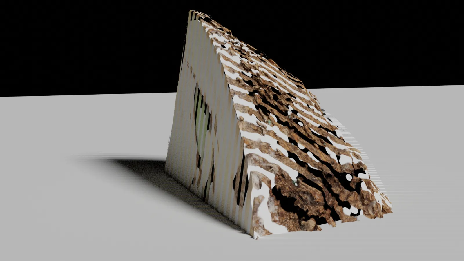 digital render of a 3d sculpture resembling a rock cut in half
