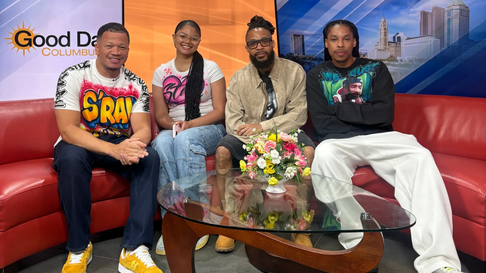 Four people on an interview couch at Good Day Columbus